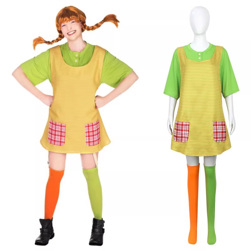 Anime Cosplay Boy - Piippi 코스프레 의상 성인용 녹색 드레스