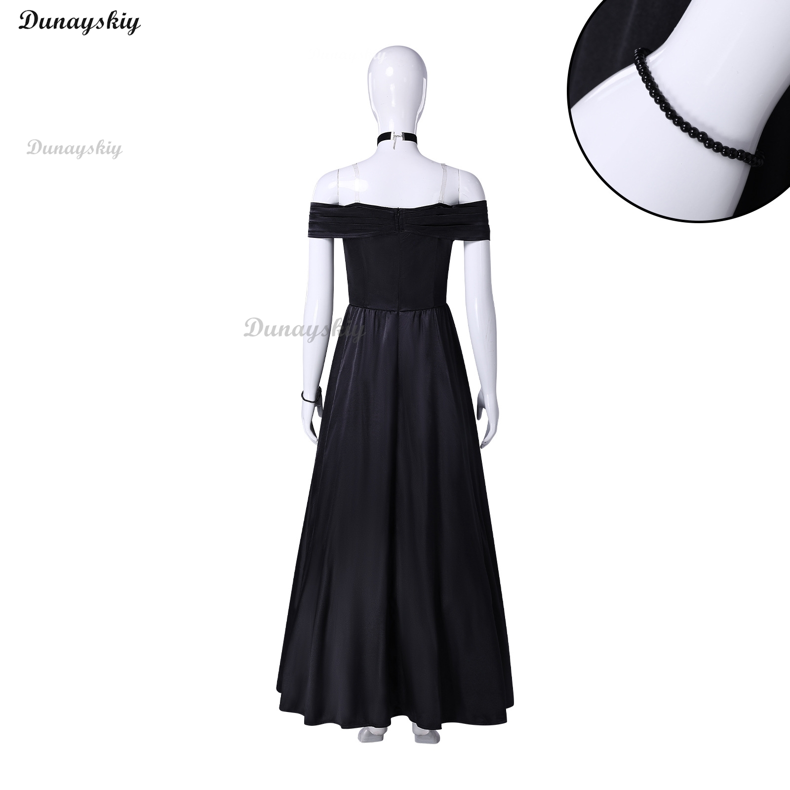 우아한 롱 블랙 새틴 웨딩 코스튬 의상, 오프숄더 A라 - Anime Cosplay For Couples 리뷰 및 가격