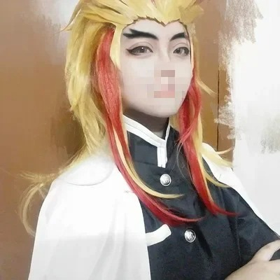 렌고쿠 쿄쥬로 가발 귀멸의 칼날 코스프레 레드 옐로우  - Anime Cosplay With Red Hair 리뷰 및 가격