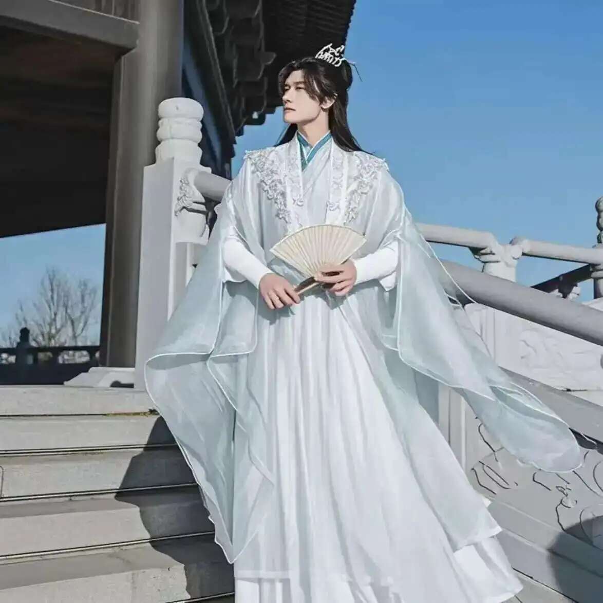 대형 3XL Hanfu 남자 중국어 수 놓은 흰색 코스 - Anime Cosplay Dress For Men 리뷰 및 가격