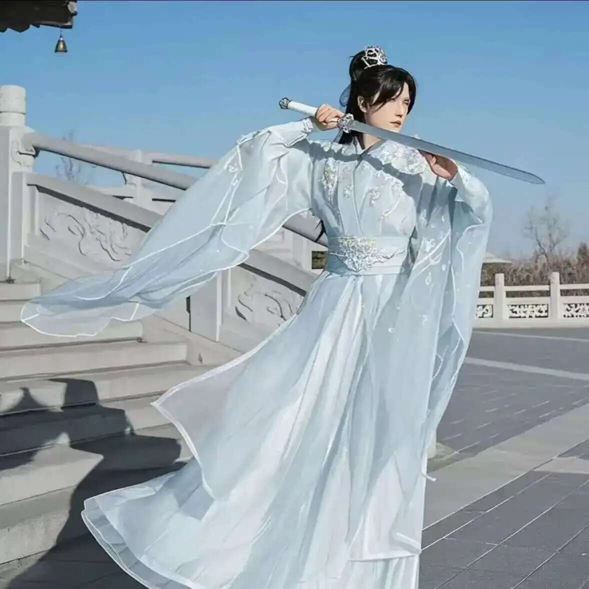 대형 3XL Hanfu 남자 중국어 수 놓은 흰색 코스 - Anime Cosplay Dress For Men 리뷰 및 가격